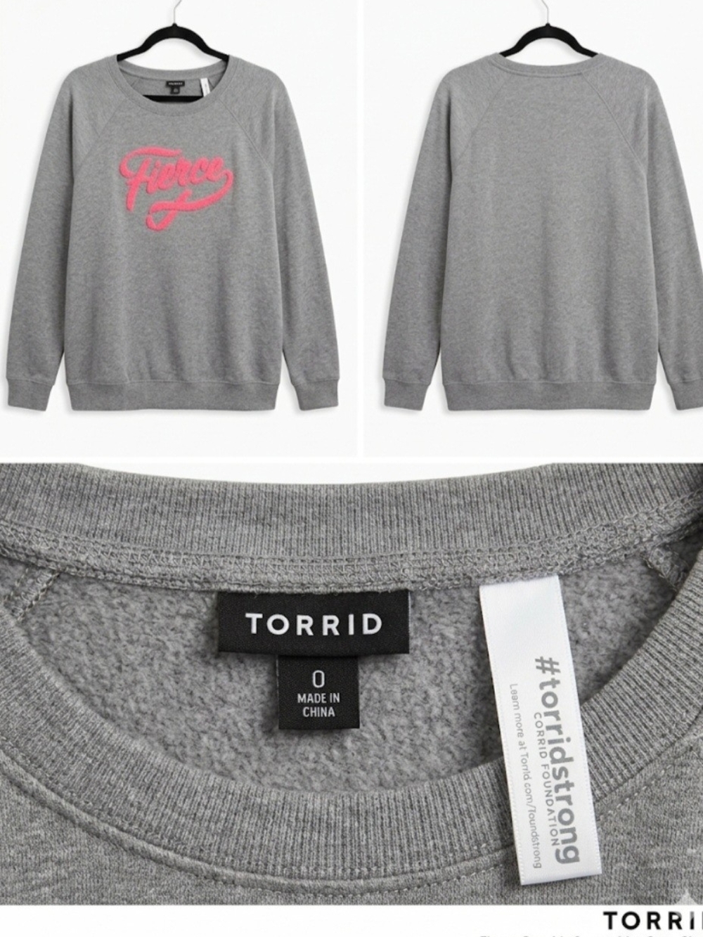 Torrid Gray Crewneck Sweatshirt with Pink "Fierce" Script
